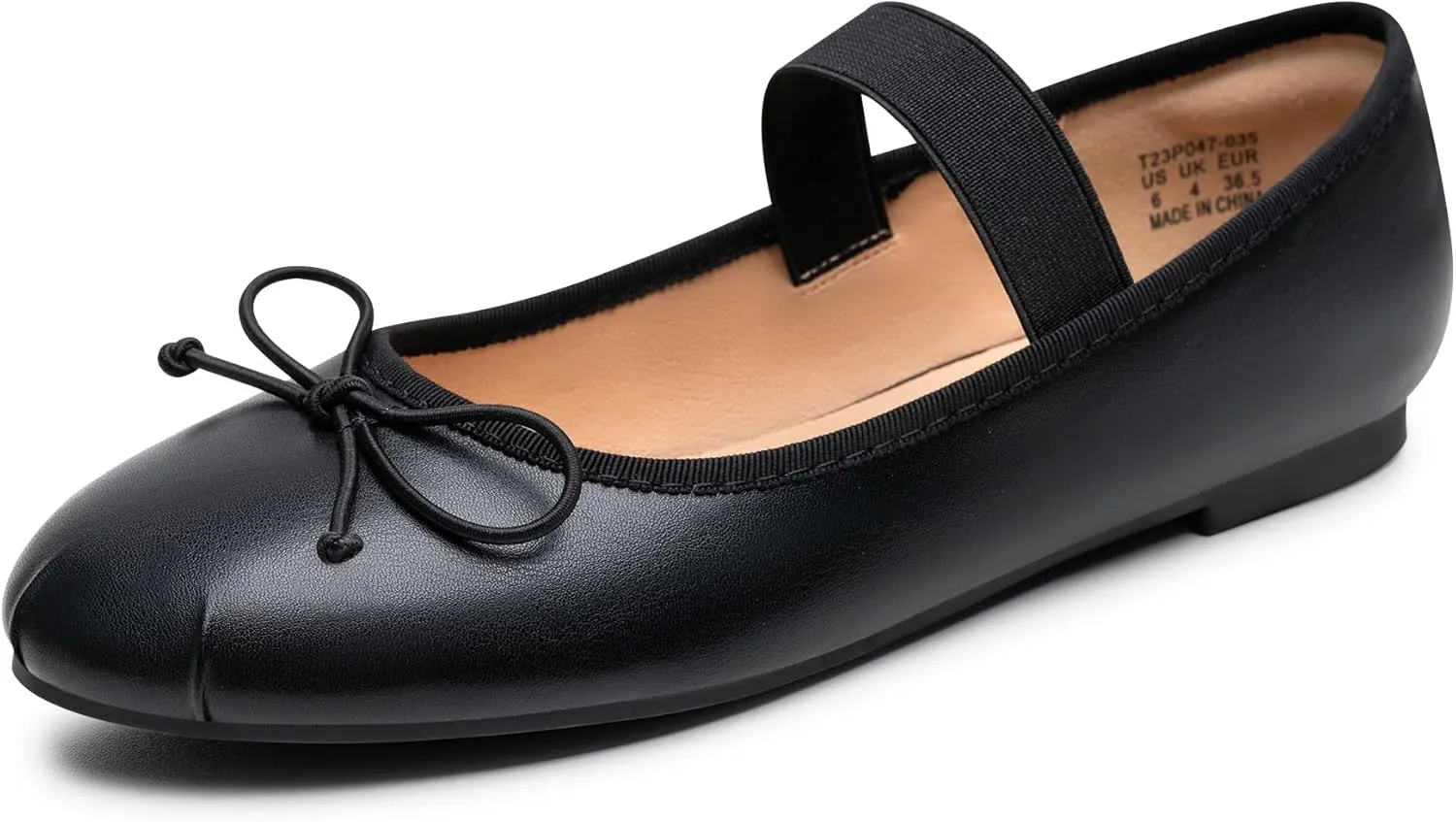 Trary Ballet Flats for Women Closed Round Toe Mary Jane Shoes Women Cute Bowknot Non-Slip Dressy Shoes Elastic Strap Comfortable Women's Flats for All-Year Daily Work Causal