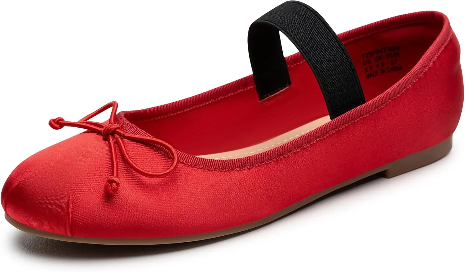 Trary Ballet Flats for Women Closed Round Toe Mary Jane Shoes Women Cute Bowknot Non-Slip Dressy Shoes Elastic Strap Comfortable Women's Flats for All-Year Daily Work Causal