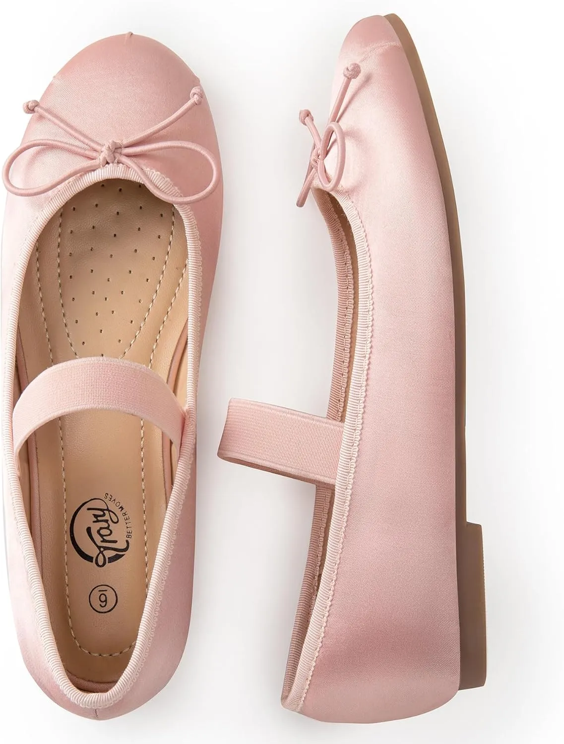 Trary Ballet Flats for Women Closed Round Toe Mary Jane Shoes Women Cute Bowknot Non-Slip Dressy Shoes Elastic Strap Comfortable Women's Flats for All-Year Daily Work Causal