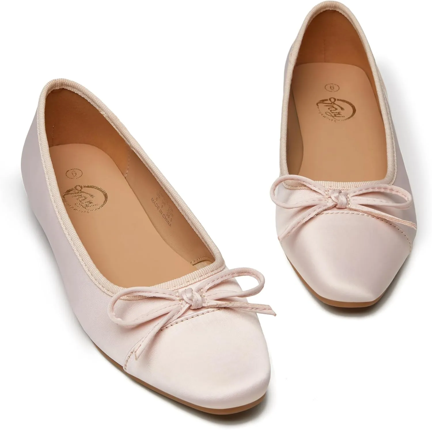 Trary Flat Shoes Women Pointed Toe Flats for Women Two-Tone Cap Toe Ballet Flats Shoes Comfortable Dressy Casual Slip-on Work Daily Soft Flat Shoes