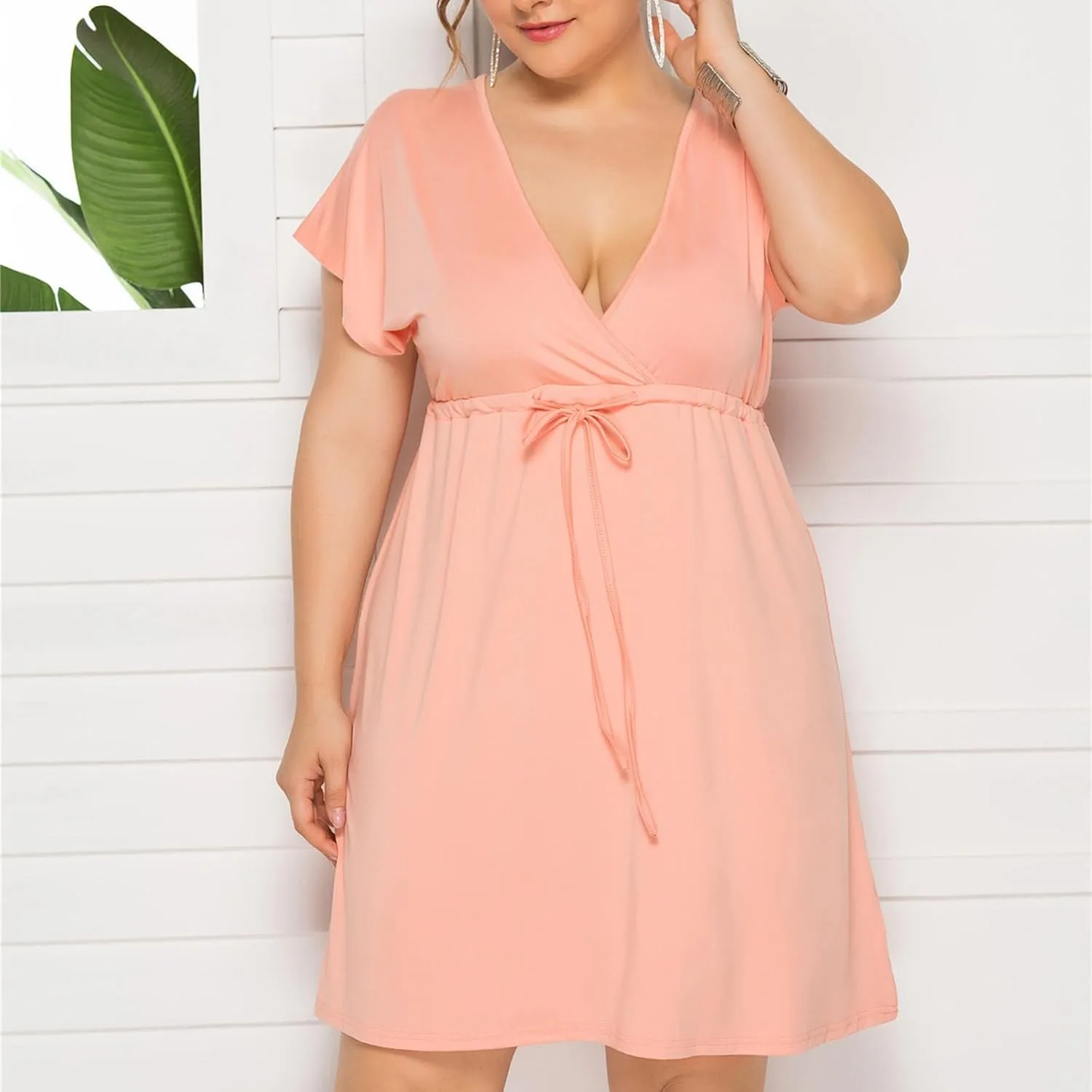 Trendy Ruffle Puff Sleeve Dresses for Women Sexy Deep V Neck with Belt Maxi Skirts Oversize Loose Comfy Dress Outside