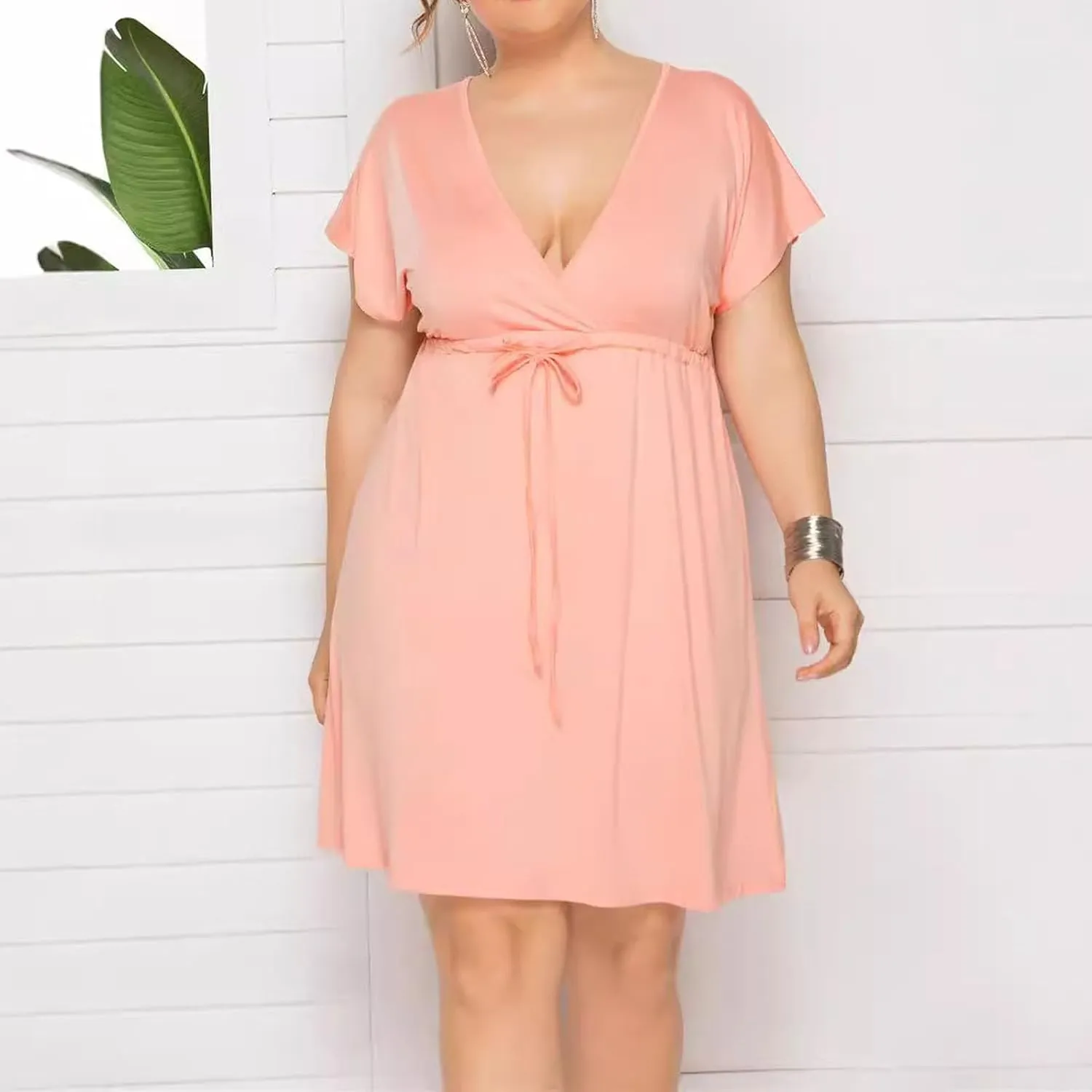 Trendy Ruffle Puff Sleeve Dresses for Women Sexy Deep V Neck with Belt Maxi Skirts Oversize Loose Comfy Dress Outside