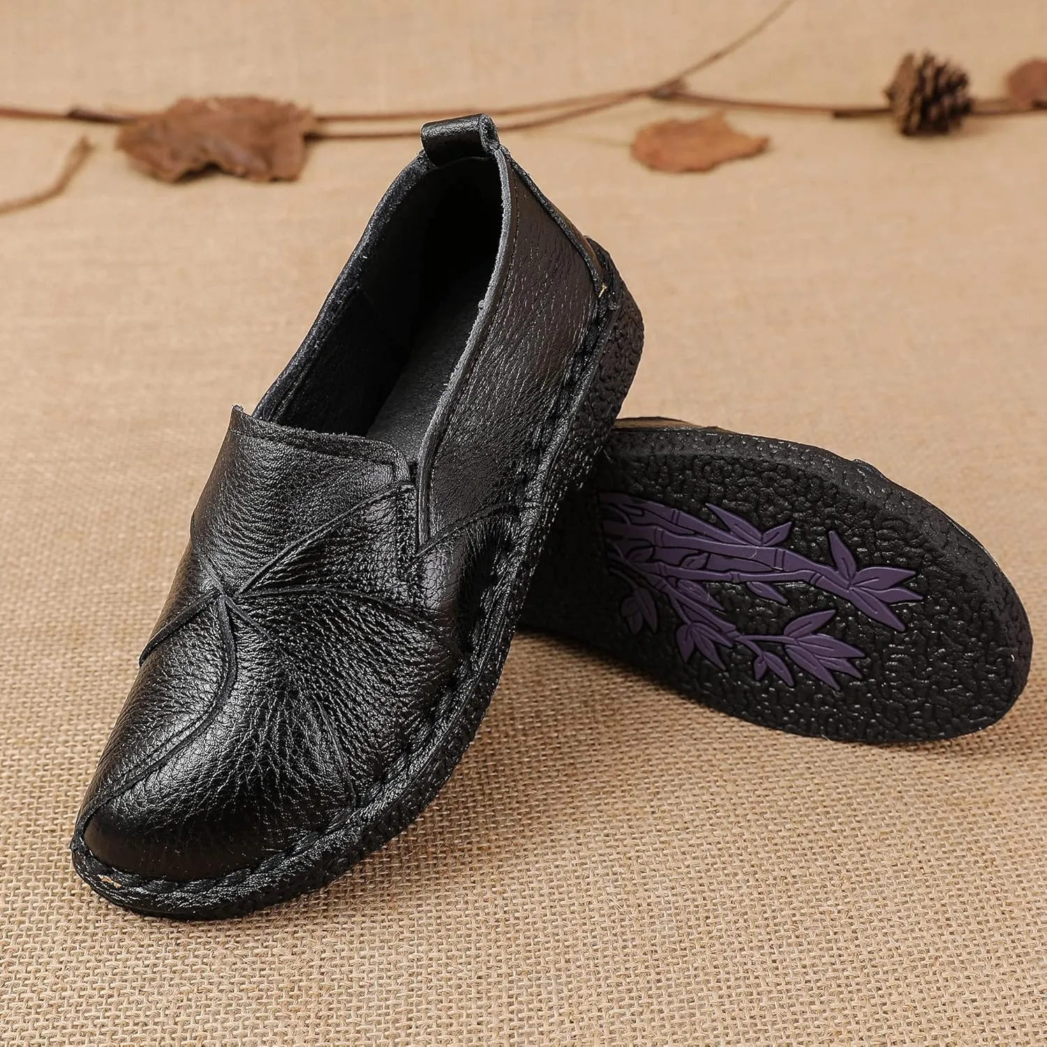 Trsorini Women Casual Loafers Shoes Comfortable Multi Color Stitching Leather Slip on Shoes for Lady Soft Sole Flat Driving Walking Dress