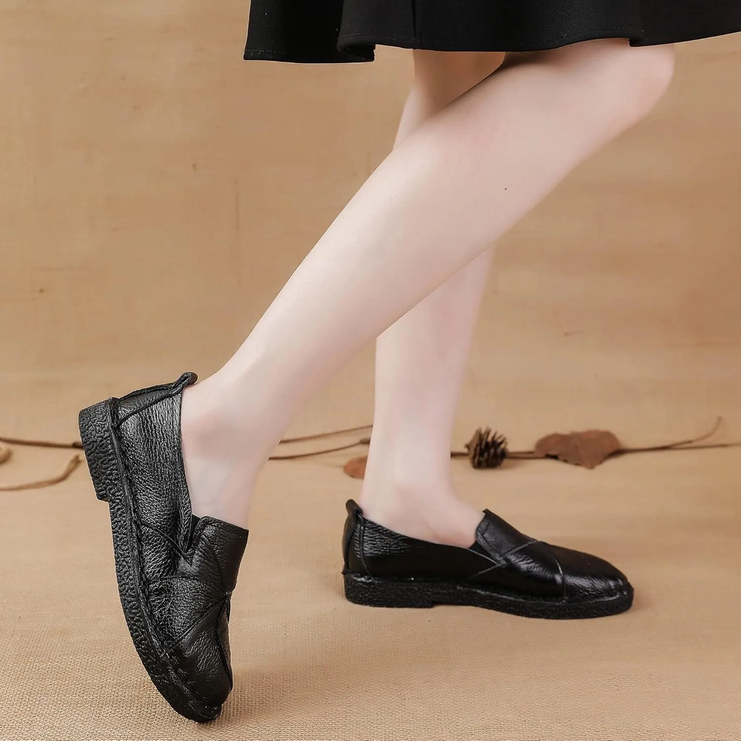 Trsorini Women Casual Loafers Shoes Comfortable Multi Color Stitching Leather Slip on Shoes for Lady Soft Sole Flat Driving Walking Dress