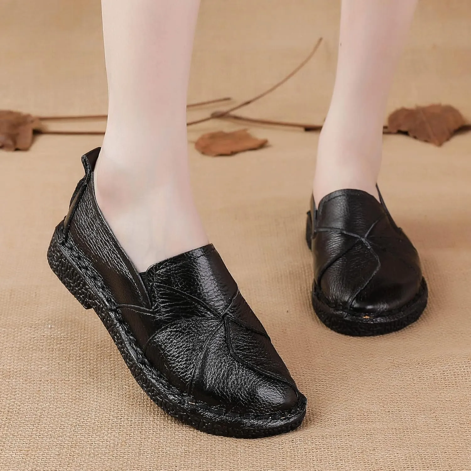 Trsorini Women Casual Loafers Shoes Comfortable Multi Color Stitching Leather Slip on Shoes for Lady Soft Sole Flat Driving Walking Dress