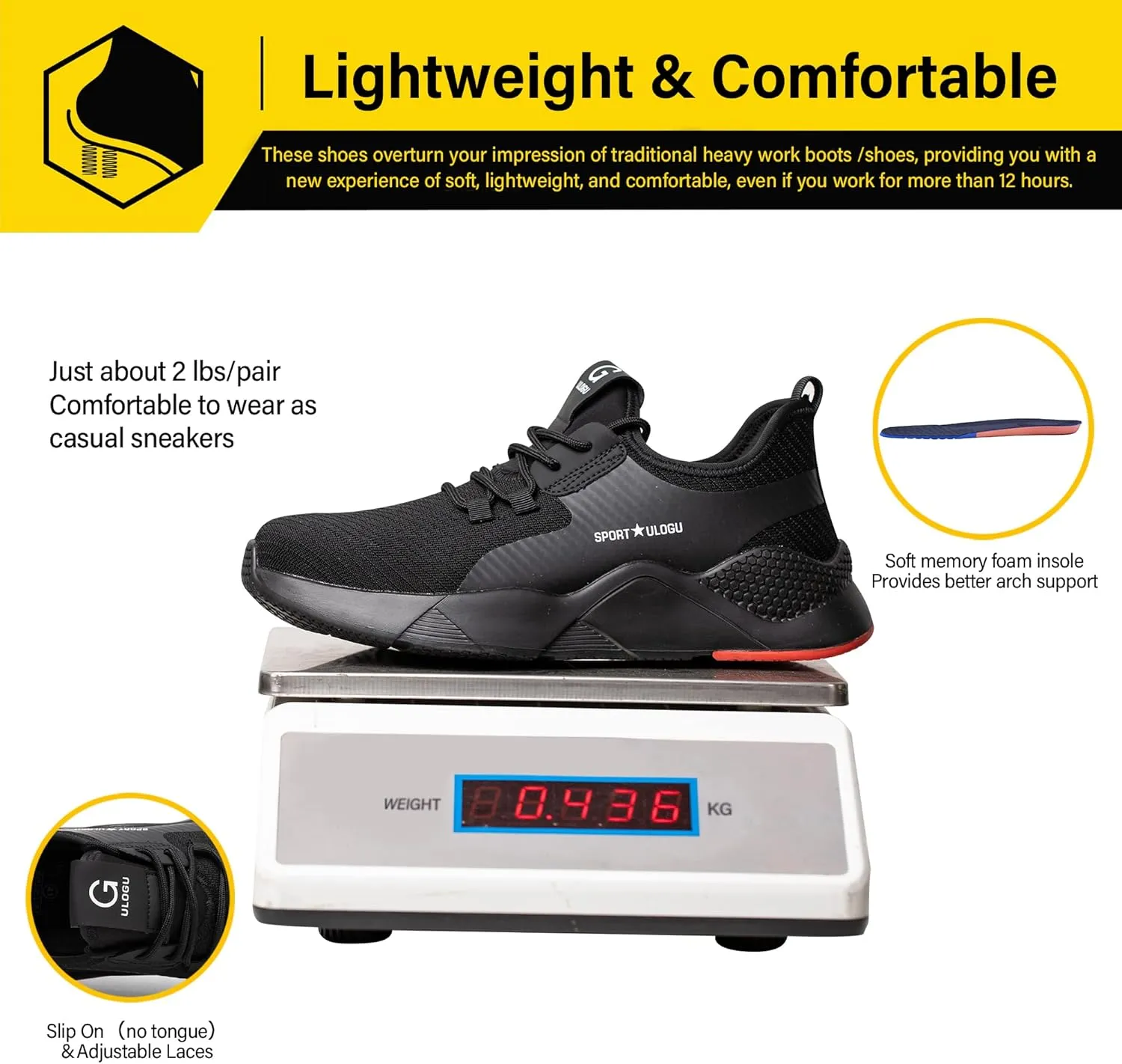ulogu Waterproof Steel Toe Shoes for Men Women Lightweight Comfortable Puncture Proof Safety Work Sneakers Construction & Industrial