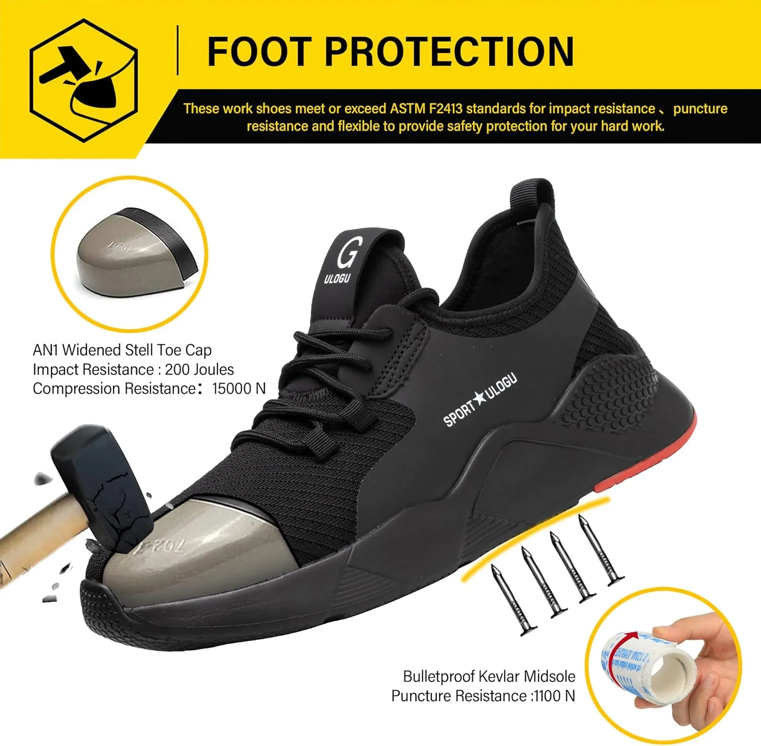 ulogu Waterproof Steel Toe Shoes for Men Women Lightweight Comfortable Puncture Proof Safety Work Sneakers Construction & Industrial