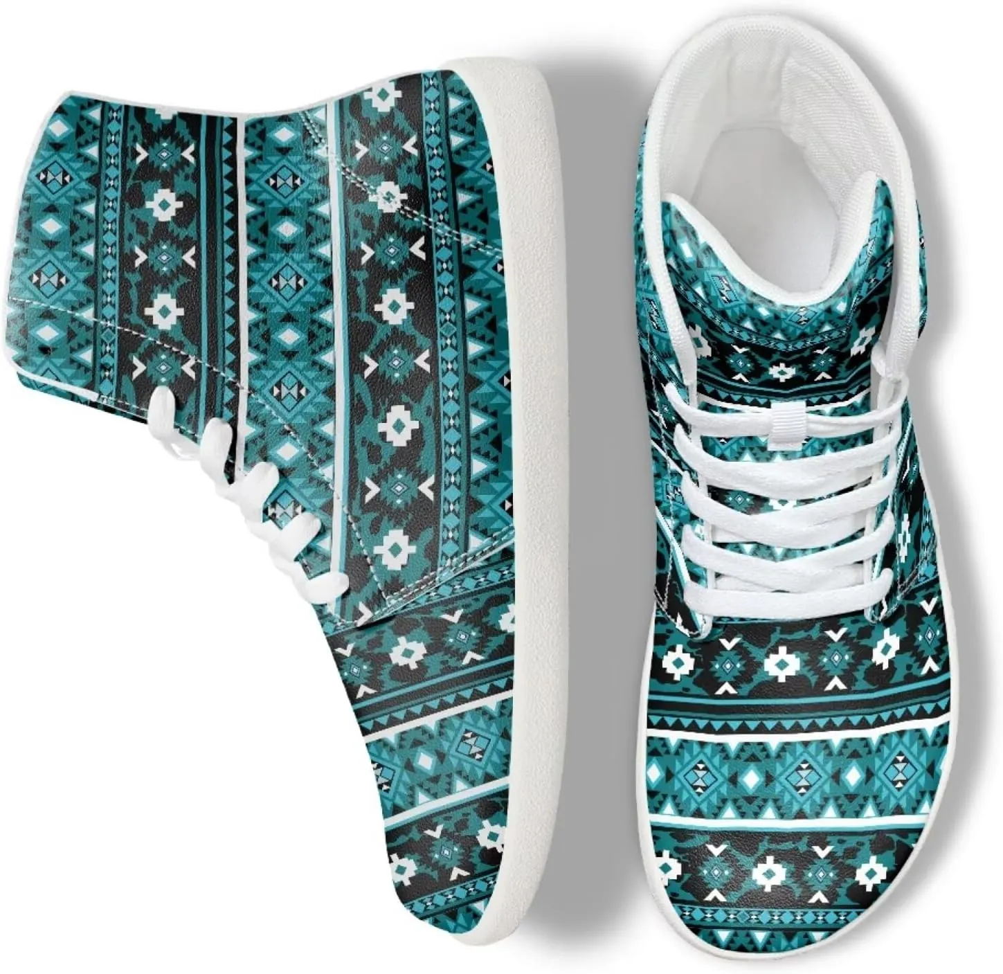 Unisex Mens PU Leather High Top Shoes Non Slip Lace Up Athletic Running Platform Sneakers for Women
