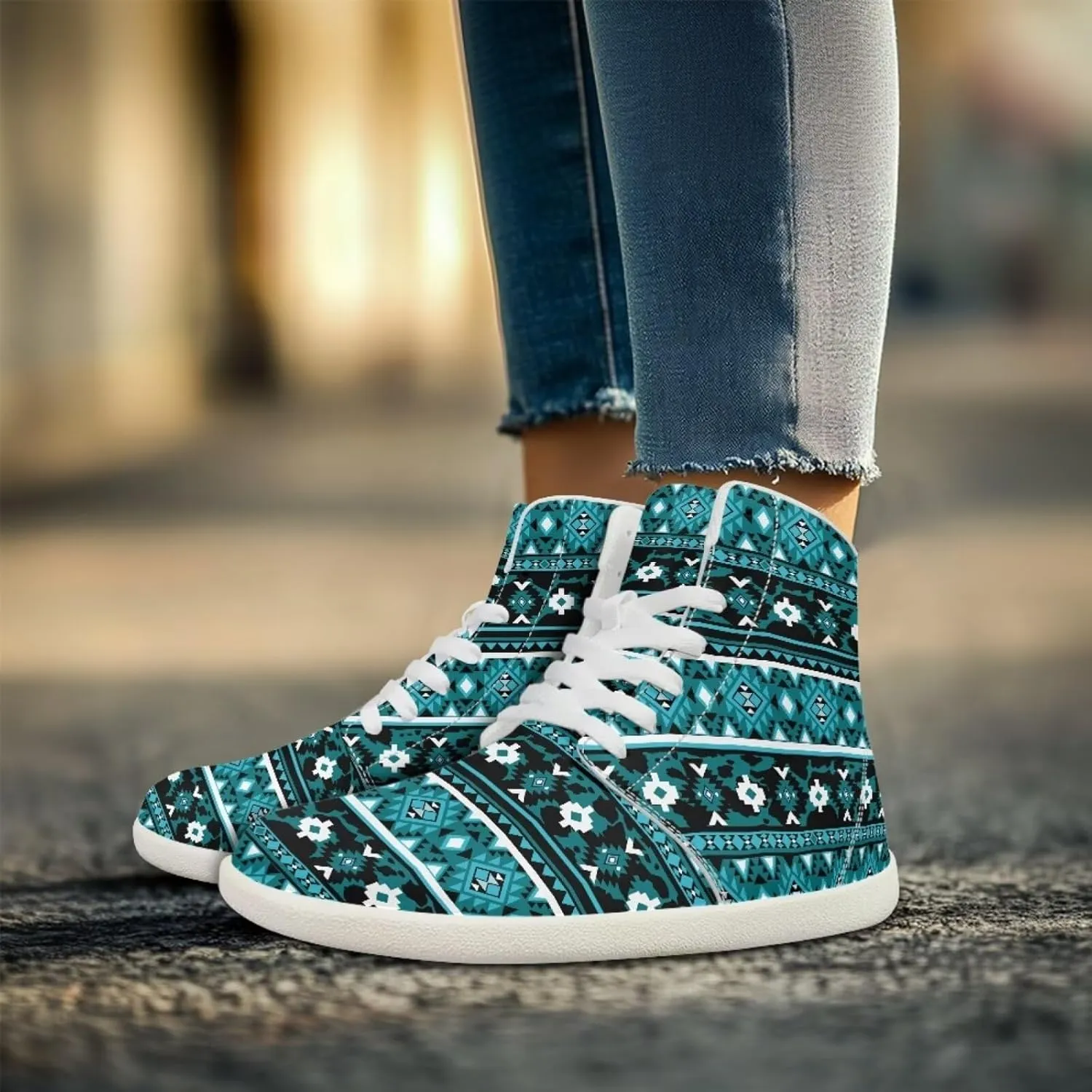 Unisex Mens PU Leather High Top Shoes Non Slip Lace Up Athletic Running Platform Sneakers for Women