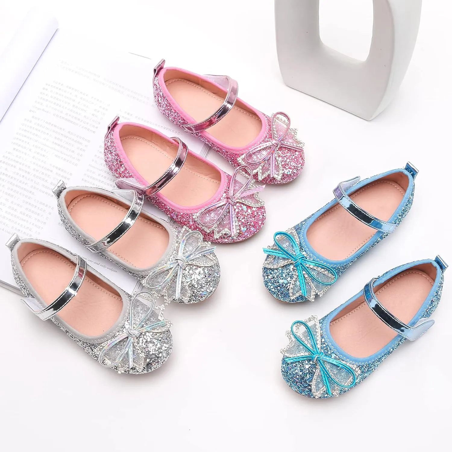 Unybwonn Sparkle Shoes Ballet Flats for Girls Leather Princess Party Girls Shoes Soft and Wear-Resistant for Wedding Flower Girl
