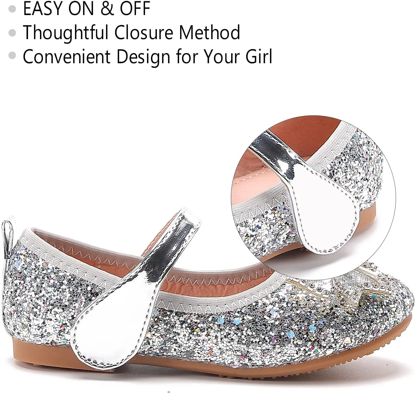 Unybwonn Sparkle Shoes Ballet Flats for Girls Leather Princess Party Girls Shoes Soft and Wear-Resistant for Wedding Flower Girl