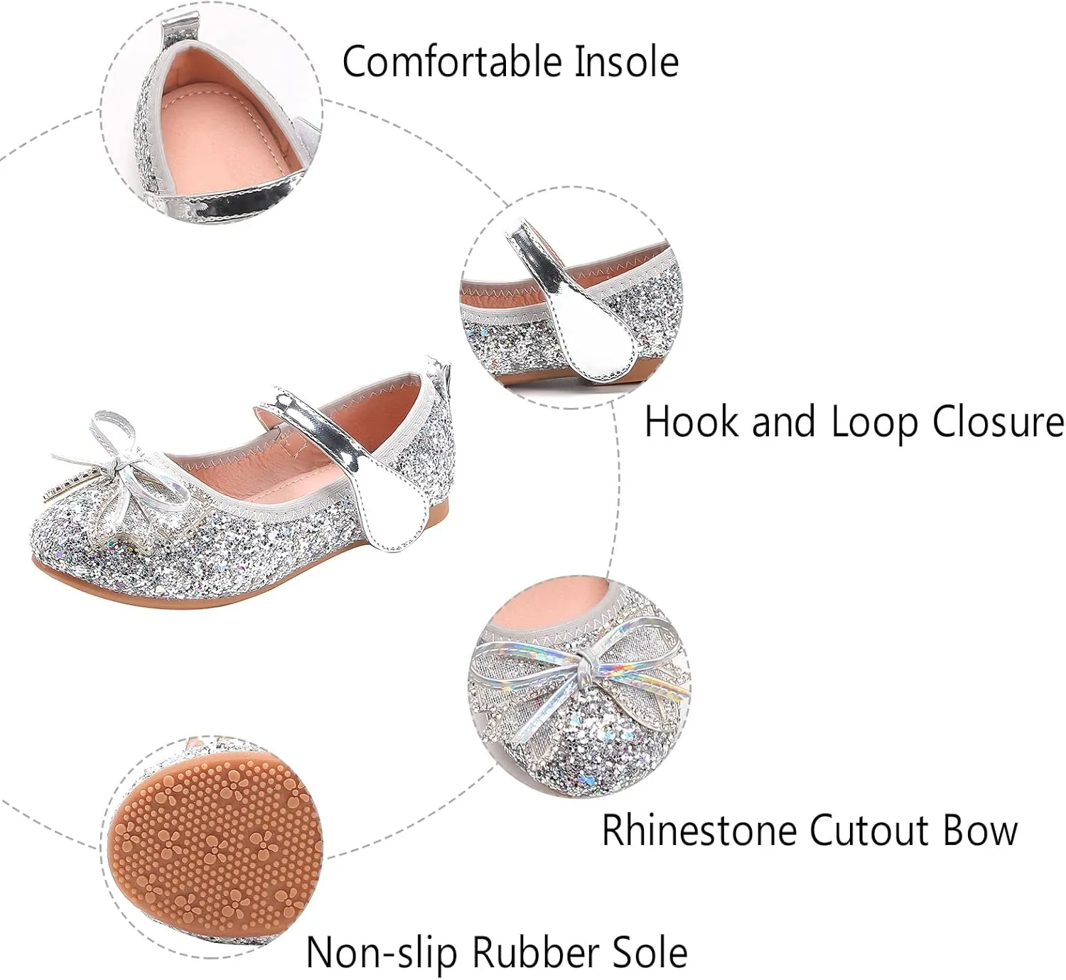 Unybwonn Sparkle Shoes Ballet Flats for Girls Leather Princess Party Girls Shoes Soft and Wear-Resistant for Wedding Flower Girl