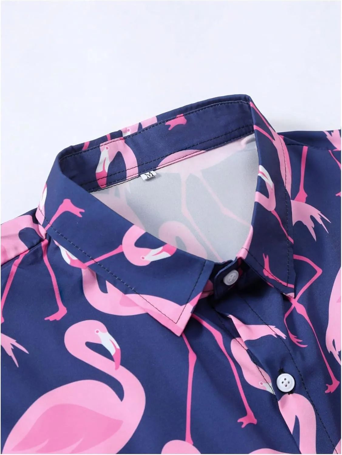 Verdusa Men's 2 Piece Summer Graphic Outfits Flamingo Collared Button Down Shirts and Track Shorts with Pockets