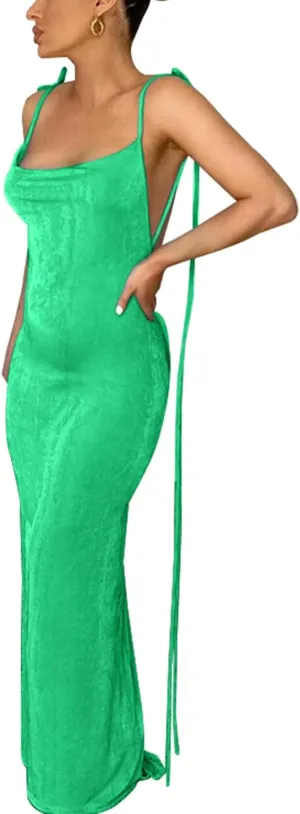 Vssjavun Women’s Summer Spaghetti Strap Sexy Sleeveless Backless Bodycon Party Club Cocktail Dress