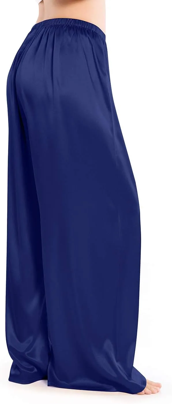 Wantschun Womens Wide Leg Pajama Pants Satin Silk Casual Loose Elastic Waist Lounge Pants Pj Bottoms