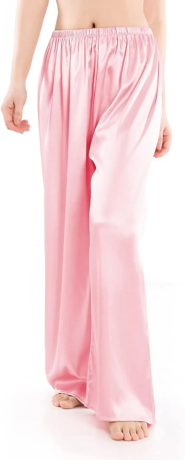 Wantschun Womens Wide Leg Pajama Pants Satin Silk Casual Loose Elastic Waist Lounge Pants Pj Bottoms