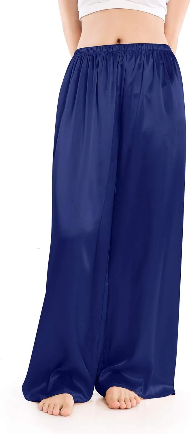 Wantschun Womens Wide Leg Pajama Pants Satin Silk Casual Loose Elastic Waist Lounge Pants Pj Bottoms