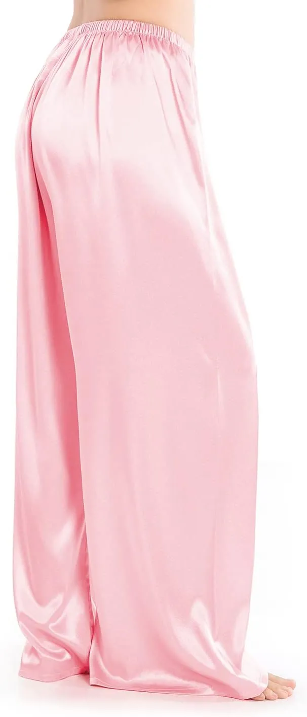 Wantschun Womens Wide Leg Pajama Pants Satin Silk Casual Loose Elastic Waist Lounge Pants Pj Bottoms