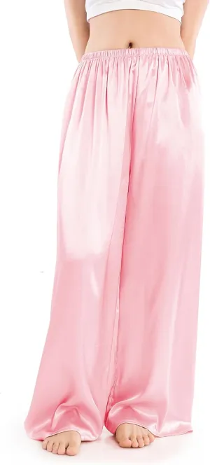 Wantschun Womens Wide Leg Pajama Pants Satin Silk Casual Loose Elastic Waist Lounge Pants Pj Bottoms