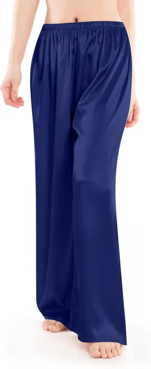 Wantschun Womens Wide Leg Pajama Pants Satin Silk Casual Loose Elastic Waist Lounge Pants Pj Bottoms