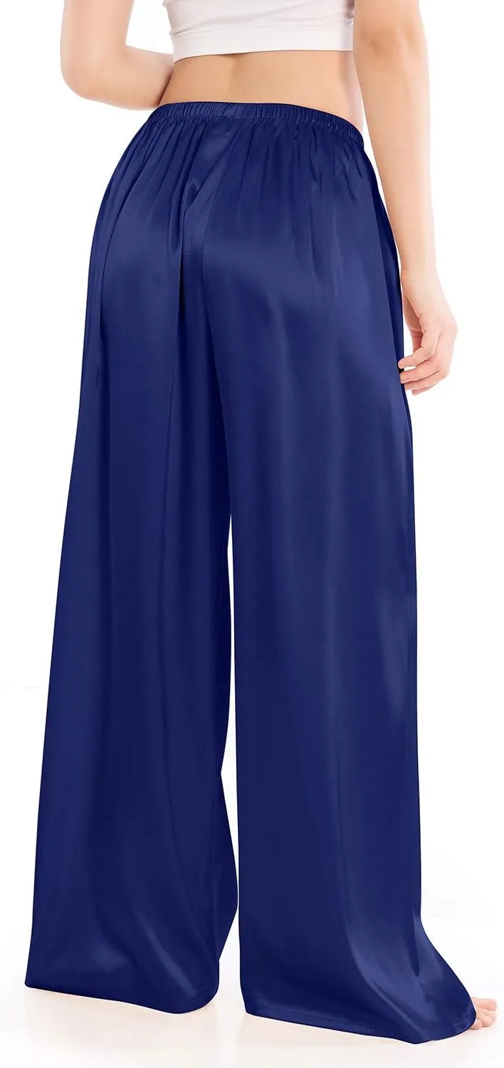 Wantschun Womens Wide Leg Pajama Pants Satin Silk Casual Loose Elastic Waist Lounge Pants Pj Bottoms