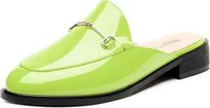 WAYDERNS Mules for Women Slides Loafer Shoes with Low Block Heel Round Closed Toe Comfortable Casual Patent Slip on Backless Loafers Work Business Office Shopping Buckle Mules