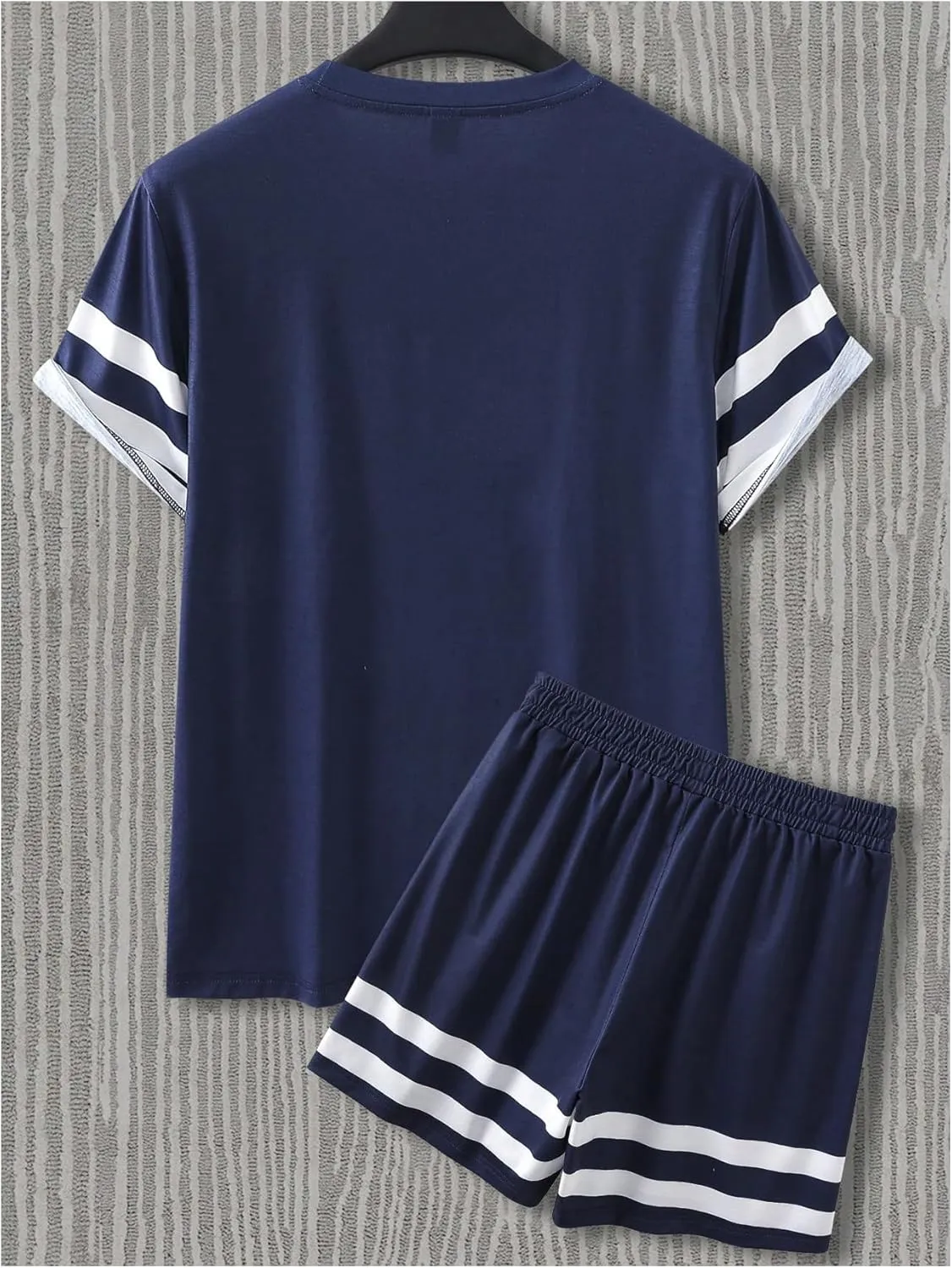 WDIRARA Men's 2 Piece Outfits Anchor Print Striped Tracksuits Short Sleeve T Shirt and Drawstring Shorts Sets
