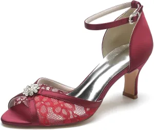Wedding Bridal Shoes Women's Low Heel Pump Sandals Lace Pumps Shoes Women Low Heel Prom Evening Cocktail Dress Heels Sandal 6.5Cm