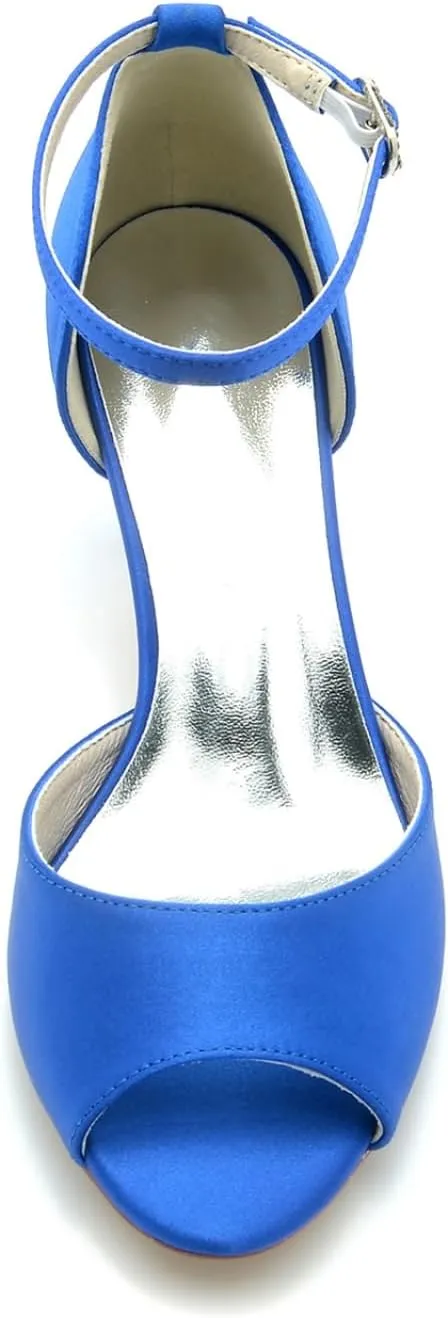 Wedding Bride Shoes Women's Fashion Low Heels Evening Dress Stilettos Shoes Satin Open Toe Heel Sandals 6.5Cm