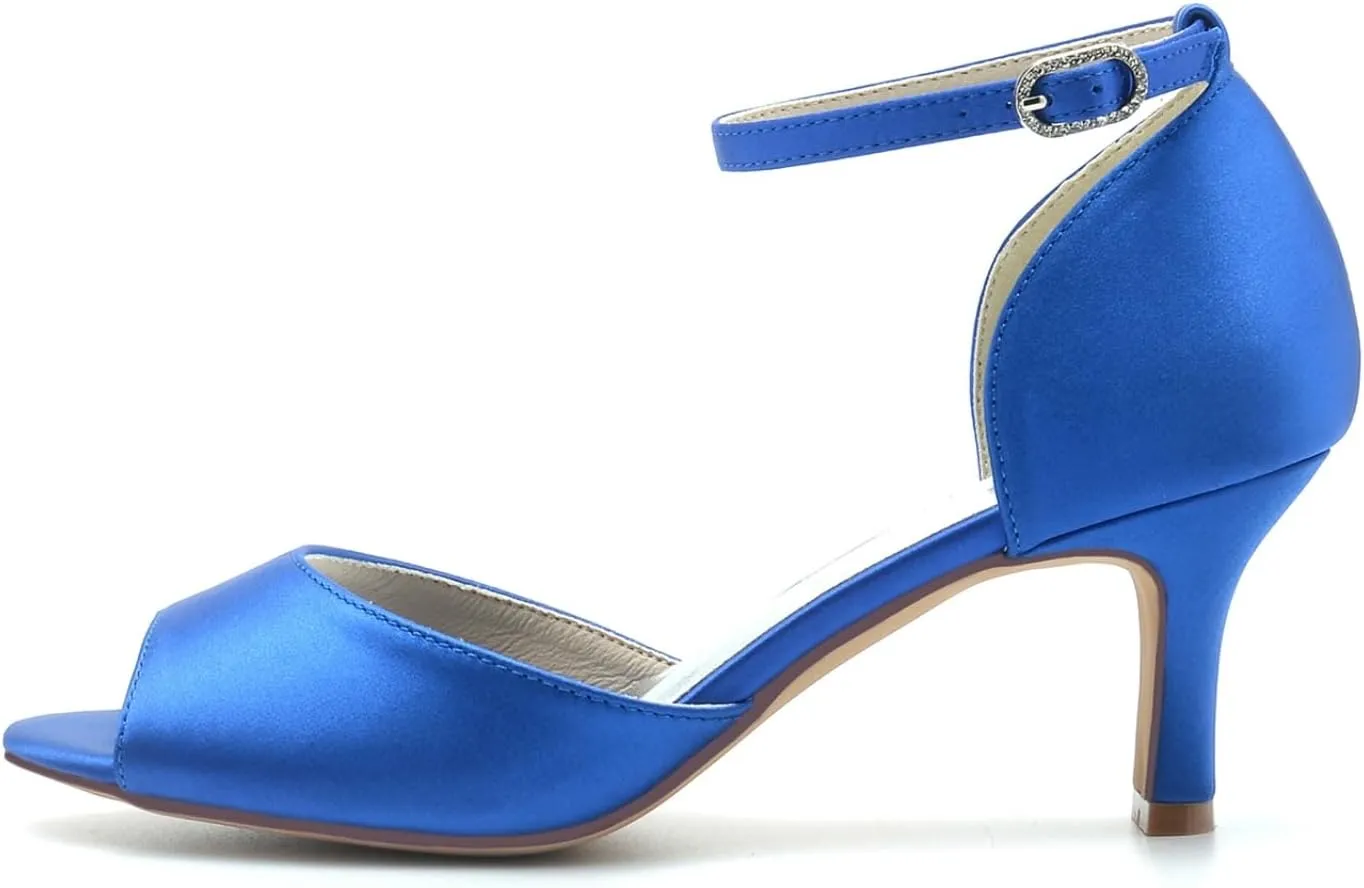 Wedding Bride Shoes Women's Fashion Low Heels Evening Dress Stilettos Shoes Satin Open Toe Heel Sandals 6.5Cm