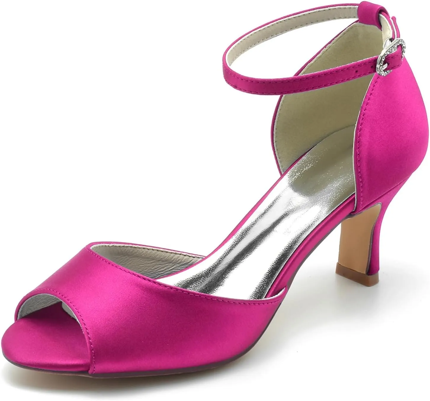 Wedding Bride Shoes Women's Fashion Low Heels Evening Dress Stilettos Shoes Satin Open Toe Heel Sandals 6.5Cm