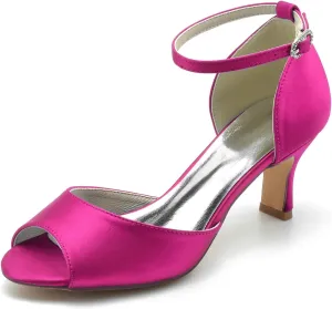 Wedding Bride Shoes Women's Fashion Low Heels Evening Dress Stilettos Shoes Satin Open Toe Heel Sandals 6.5Cm