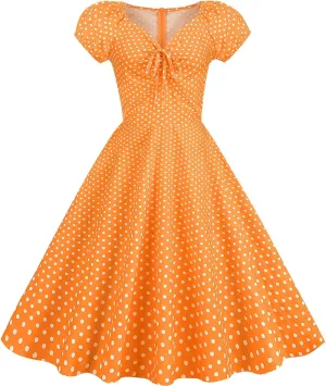 Wedding Guest Dresses for Women Vintage Short Sleeve Polka Audrey 1950s Retro Cocktail Dress Hepburn Prom Party Dress