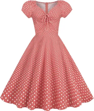 Wedding Guest Dresses for Women Vintage Short Sleeve Polka Audrey 1950s Retro Cocktail Dress Hepburn Prom Party Dress