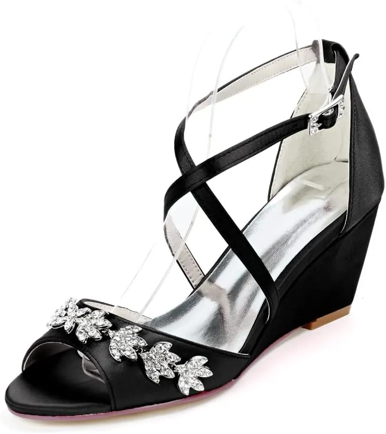 Wedding Shoes for Bride Women Cross Strap Lace Satin Wedding Evening Party Bridesmaid Prom Shoes