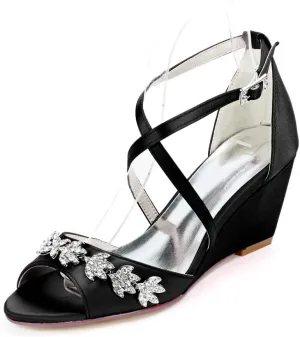 Wedding Shoes for Bride Women Cross Strap Lace Satin Wedding Evening Party Bridesmaid Prom Shoes