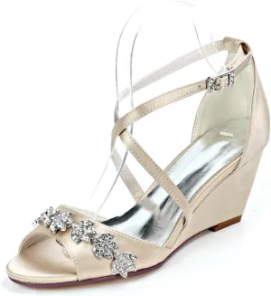 Wedding Shoes for Bride Women Cross Strap Lace Satin Wedding Evening Party Bridesmaid Prom Shoes