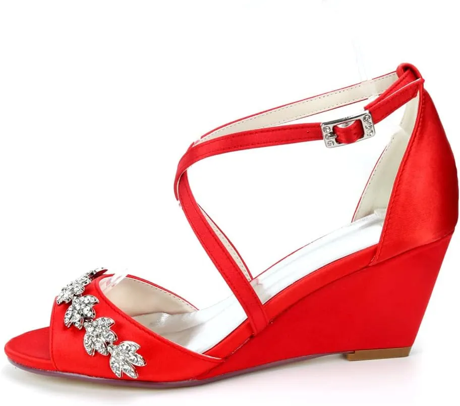 Wedding Shoes for Bride Women Cross Strap Lace Satin Wedding Evening Party Bridesmaid Prom Shoes