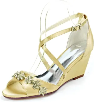 Wedding Shoes for Bride Women Cross Strap Lace Satin Wedding Evening Party Bridesmaid Prom Shoes