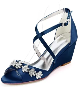 Wedding Shoes for Bride Women Cross Strap Lace Satin Wedding Evening Party Bridesmaid Prom Shoes