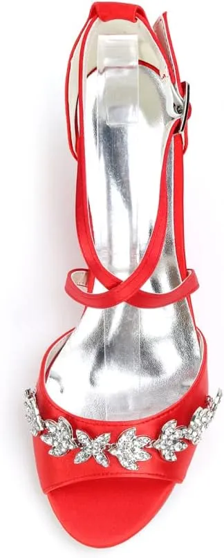 Wedding Shoes for Bride Women Cross Strap Lace Satin Wedding Evening Party Bridesmaid Prom Shoes