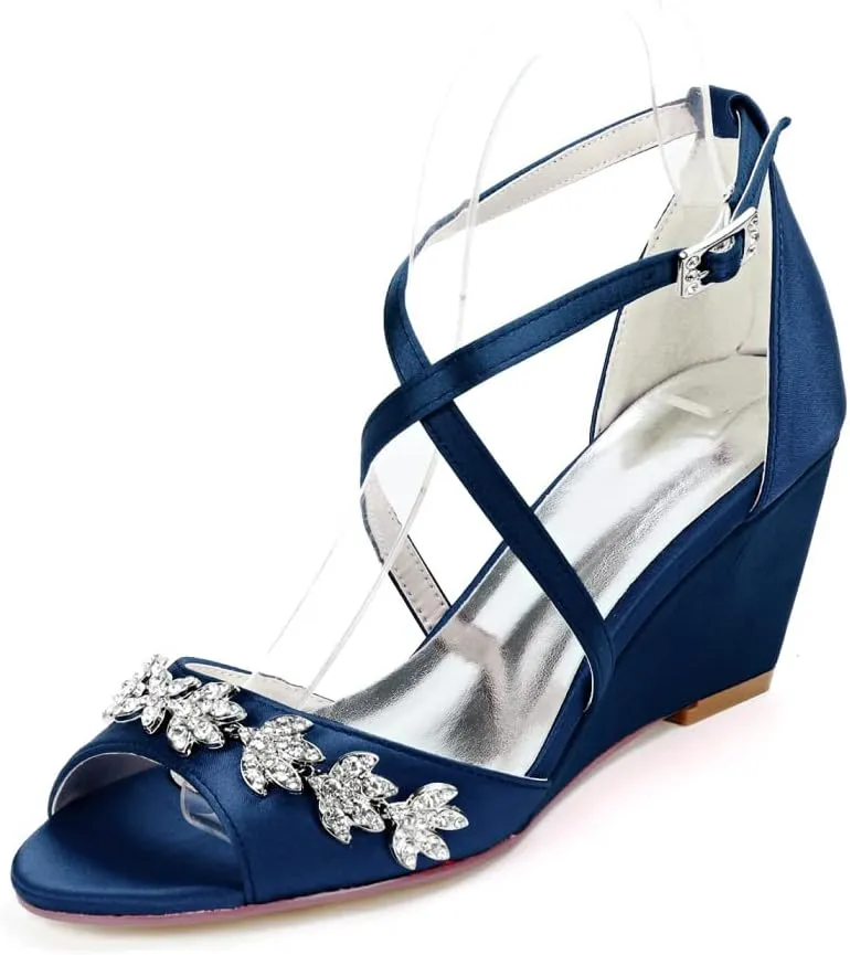 Wedding Shoes for Bride Women Cross Strap Lace Satin Wedding Evening Party Bridesmaid Prom Shoes