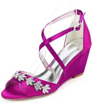 Wedding Shoes for Bride Women Cross Strap Lace Satin Wedding Evening Party Bridesmaid Prom Shoes,Purple,11