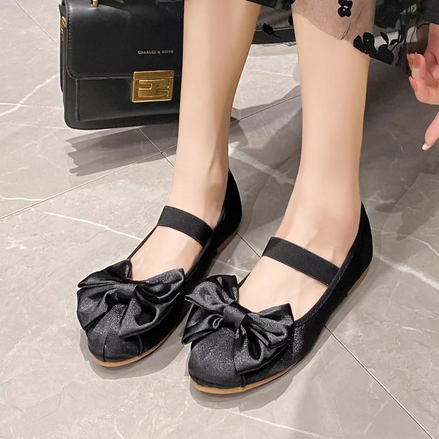 WENJIAZHIZHI Women's Round Toe Mary Janes Cute Bow Ballet Flats Elegant Low-Heel Girls Dress Shoes Wedding Slip-ons