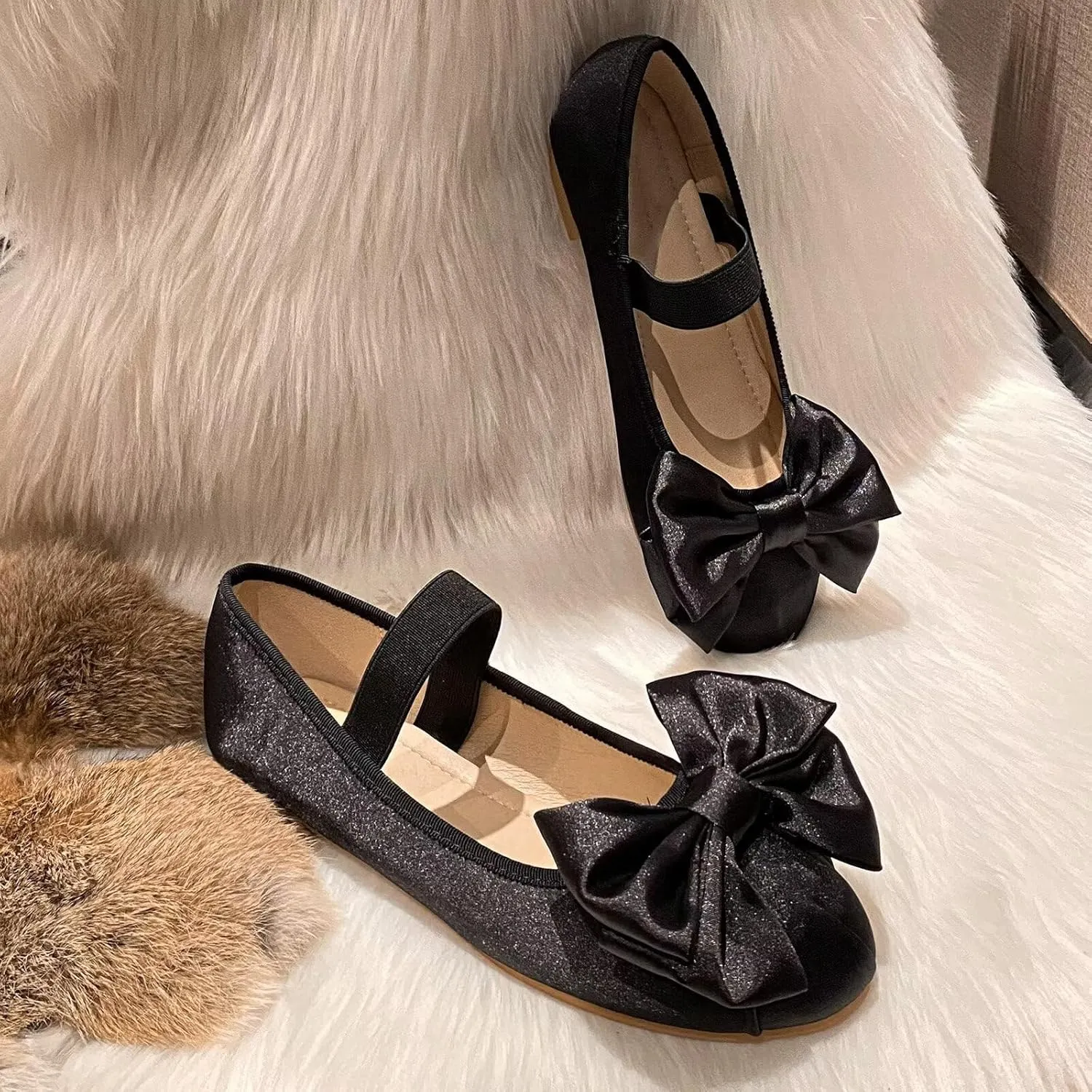 WENJIAZHIZHI Women's Round Toe Mary Janes Cute Bow Ballet Flats Elegant Low-Heel Girls Dress Shoes Wedding Slip-ons