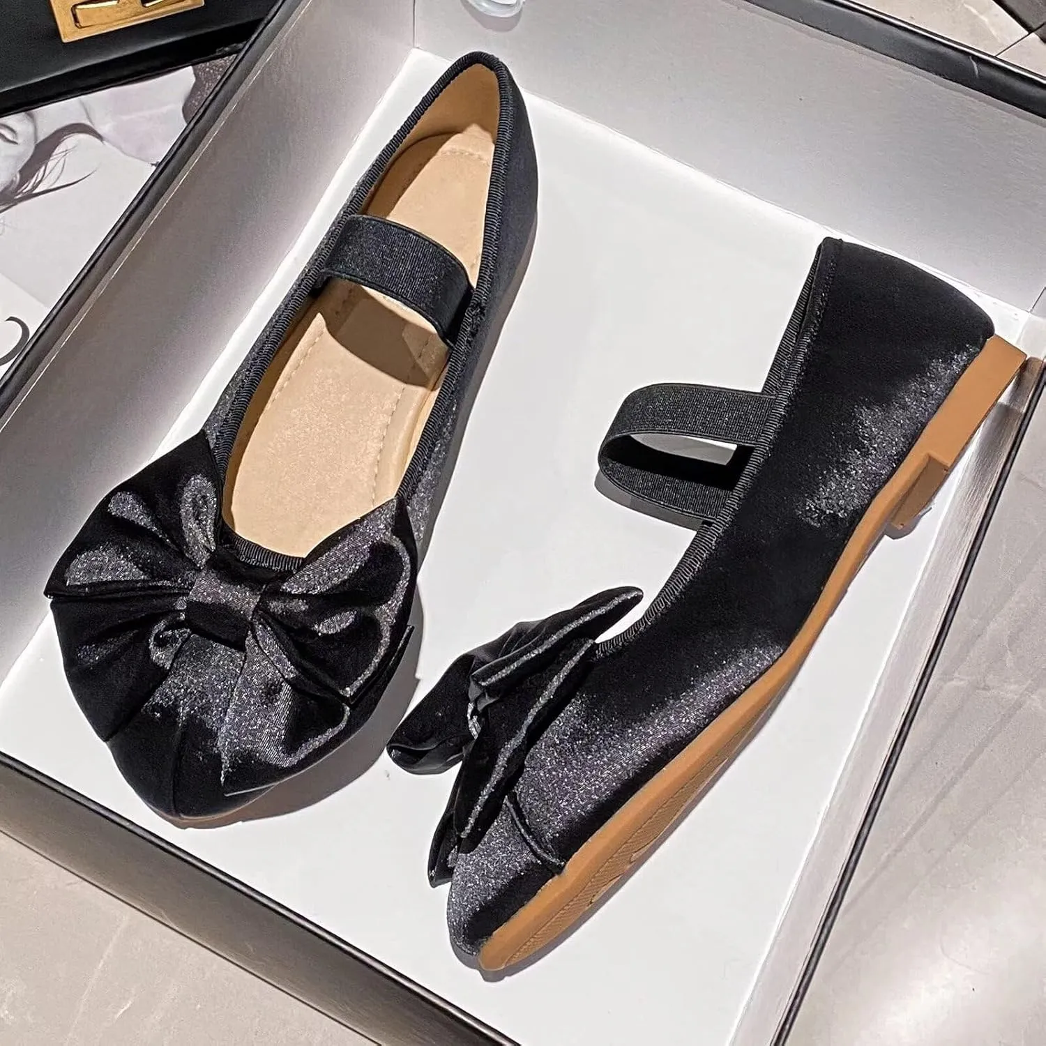 WENJIAZHIZHI Women's Round Toe Mary Janes Cute Bow Ballet Flats Elegant Low-Heel Girls Dress Shoes Wedding Slip-ons