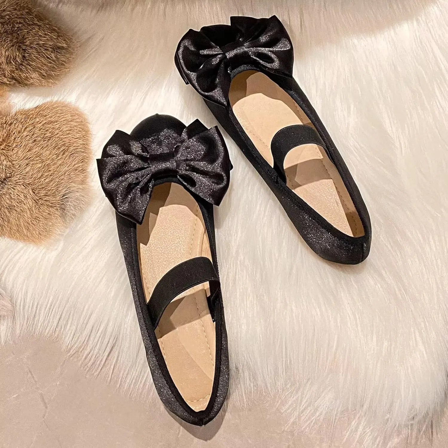 WENJIAZHIZHI Women's Round Toe Mary Janes Cute Bow Ballet Flats Elegant Low-Heel Girls Dress Shoes Wedding Slip-ons
