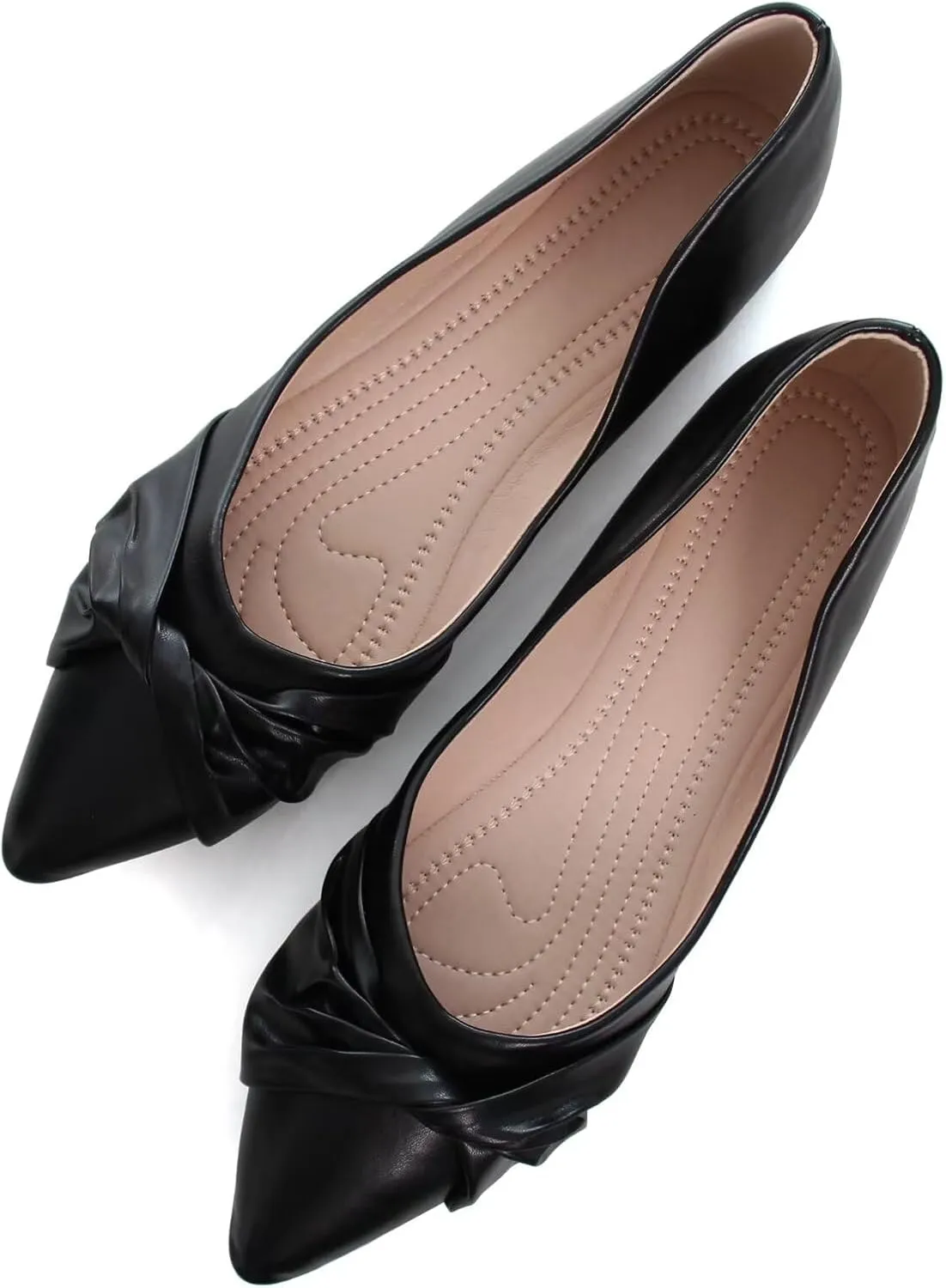 WENJIAZHIZHI Womens Ruched Bow Ballet Flats Comfortable Pointed Toe Slip On Walking Loafers Dress Shoes for Women Dressy Casual