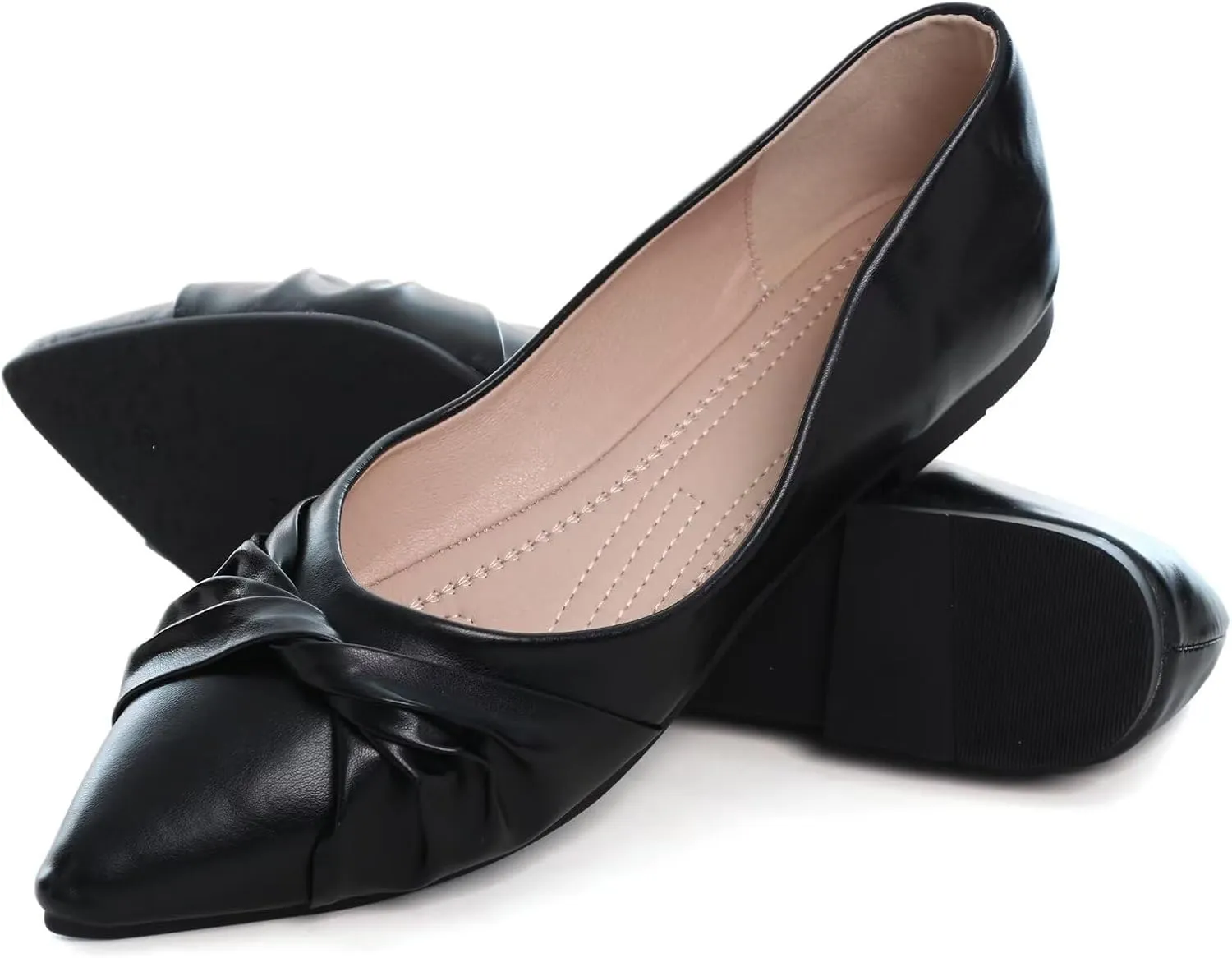 WENJIAZHIZHI Womens Ruched Bow Ballet Flats Comfortable Pointed Toe Slip On Walking Loafers Dress Shoes for Women Dressy Casual