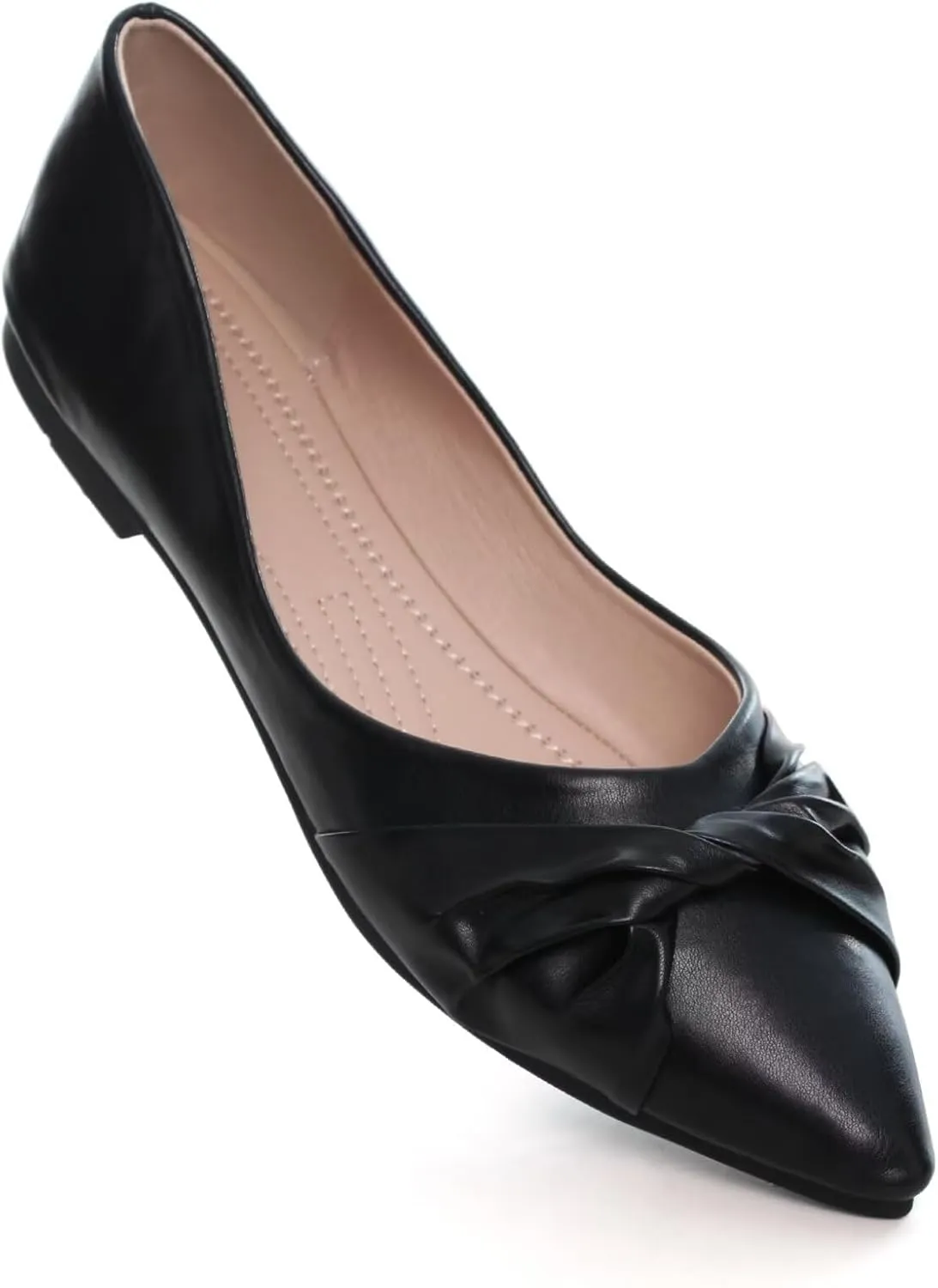 WENJIAZHIZHI Womens Ruched Bow Ballet Flats Comfortable Pointed Toe Slip On Walking Loafers Dress Shoes for Women Dressy Casual